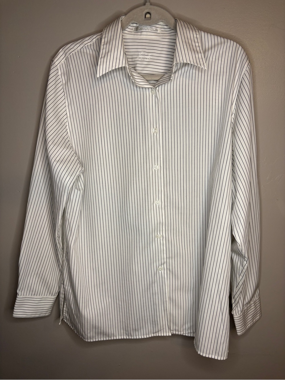 Foxcroft White Shirt with Thin Gray Pinstripes